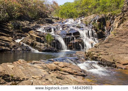 Beautiful Waterfall In Sunny Day