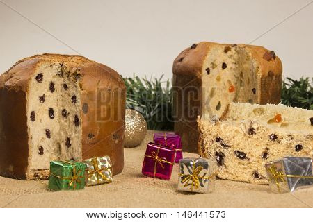 Panettone Fruit And Chocolate, Typical Dessert For Christmas