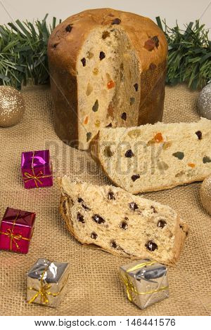Panettone Fruit And Chocolate, Typical Dessert For Christmas