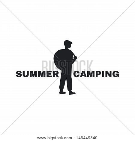 Logo for the campground. An emblem of the person with a backpack and the inscription summer camping