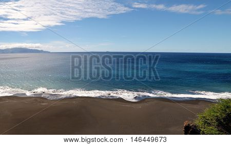 Black Sand Beach On The Capital City Of Sao Filipe