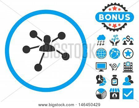 Person Relations icon with bonus. Vector illustration style is flat iconic bicolor symbols, blue and gray colors, white background.