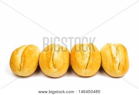 fresh baked rolls  breadbasket, baton on white