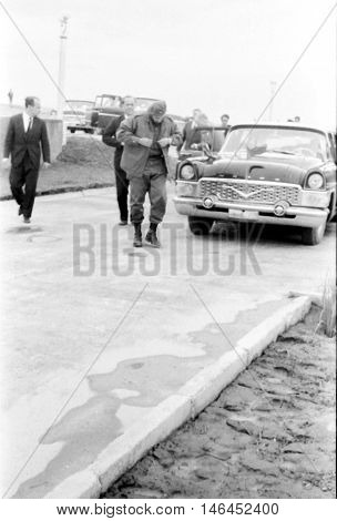 Yangiyer Uzbekistan - May 10 1963: Fidel got out of the car.