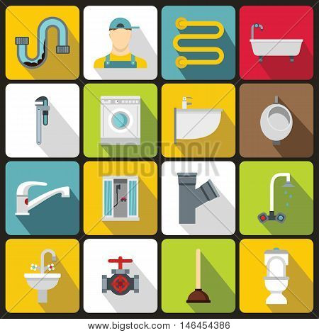 Plumbing icons set in flat style. Sanitary equipment set collection vector illustration