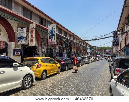 Yangon Myanmar - April 26 2016 : Colonial old stone road in Bogyoke market