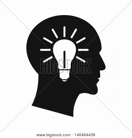 Light bulb inside head icon in simple style on a white background vector illustration