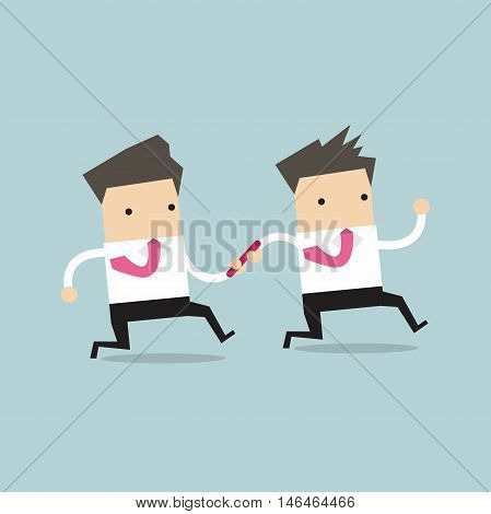Businessman passing baton to the other in relay race vector