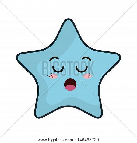 kawaii blue cartoon cute star shape with expression face. vector illustration