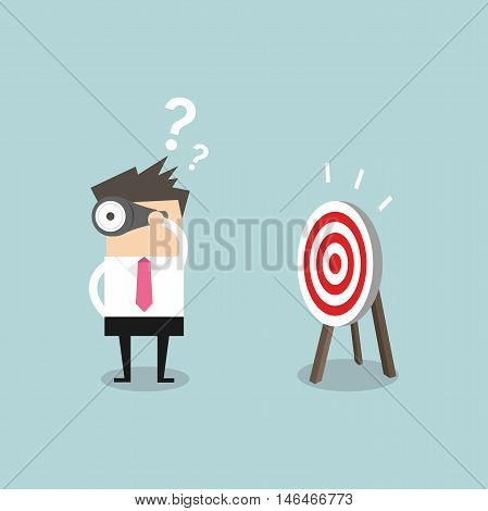 Confused businessman look for target in wrong direction vector