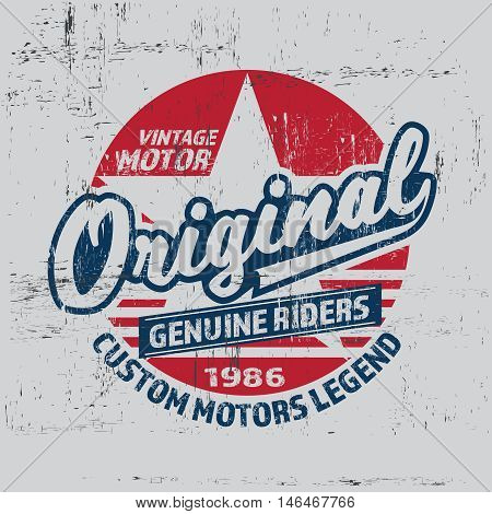 Typography vintage motor racing brand logo print for t-shirt. Retro artwork vector illustration