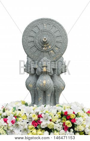 Thammachak stone carvings on a flower white background