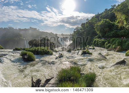 Cataratas Waterfalls View From The Bottom With Some Rocks