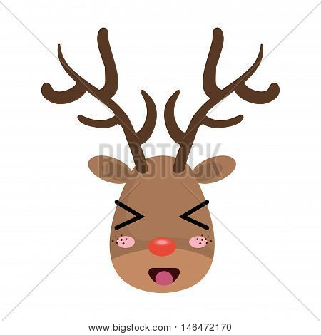 christmas deer cartoon with red nose. rudolph character. vector illustration