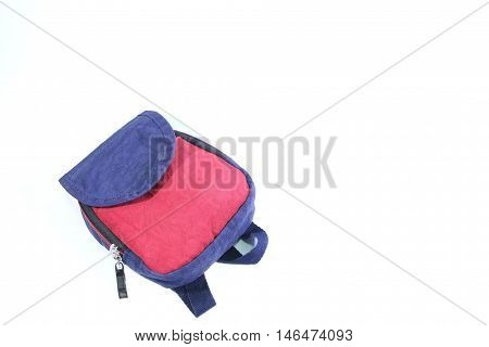 small Backpack intimate friend during the trip on white background