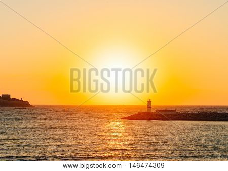 clean image of scenic sunset on the sea in Kusadas, Turkey