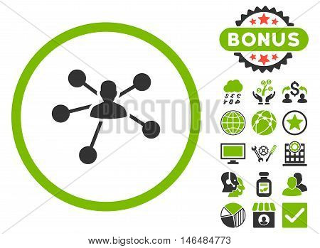 Person Relations icon with bonus. Vector illustration style is flat iconic bicolor symbols, eco green and gray colors, white background.