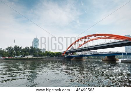 tianjin king kong bridge on the haihe river rainbow type steel structure of modern bridge