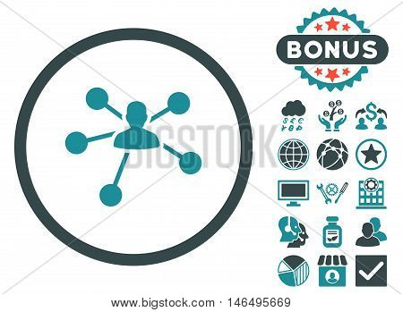 Person Relations icon with bonus. Vector illustration style is flat iconic bicolor symbols, soft blue colors, white background.