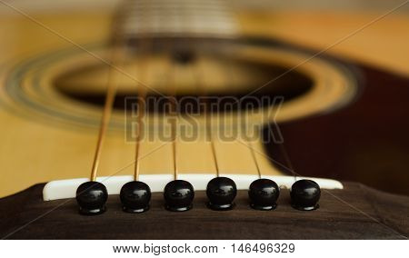 Close Up Line Acoustic Guitar Brown Background