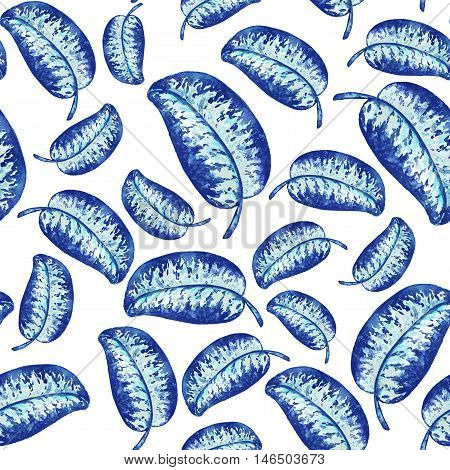 Seamless pattern of leaves. Watercolor paper. Background