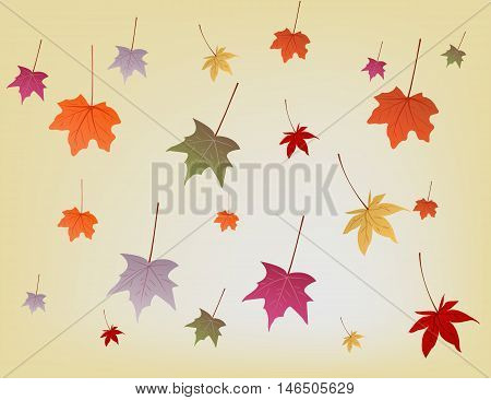 Yellow light background with falling autumn leaves