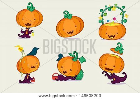 Set of pumpkin character Vector illustration, Cartoon character.
