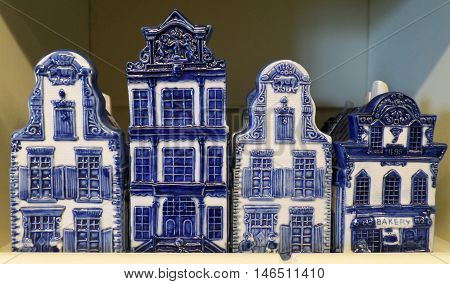 Typical Dutch Architecture in Blue and White Ceramic Objects