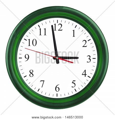 Big green round wall clock with arrows.
