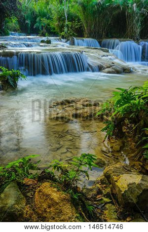 Kuang Si waterfalls the most famous waterfalls in Lao.
