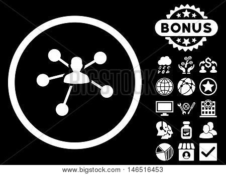 Person Relations icon with bonus. Vector illustration style is flat iconic symbols, white color, black background.