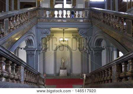 MILAN, ITALY - APRIL 16 2015: Monumental staircase of the historic Palazzo Arese Litta in Milan Italy