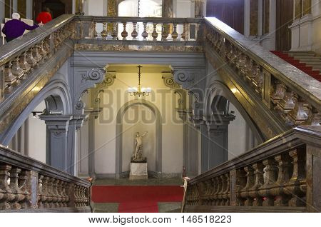 MILAN, ITALY - APRIL 16 2015: Monumental staircase of the historic Palazzo Arese Litta in Milan Italy