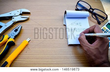Close Up Tools On Wooden Background For Texture