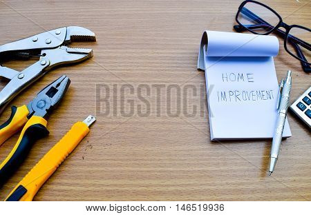 Close Up Tools On Wooden Background For Texture