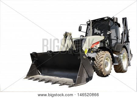 The new tractor construction machinery. Isolated. Windows in isolation.
