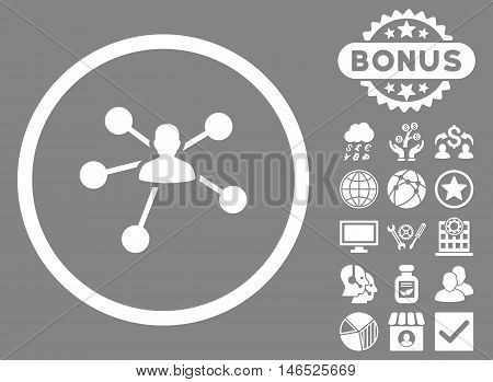 Person Relations icon with bonus. Vector illustration style is flat iconic symbols, white color, gray background.
