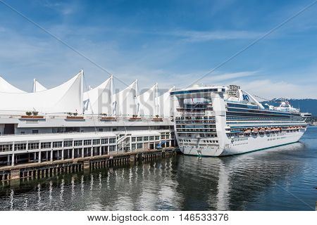 Vancouver, Canada - April 19, 2016: Star Princess cruise ship in city port in Canada Place