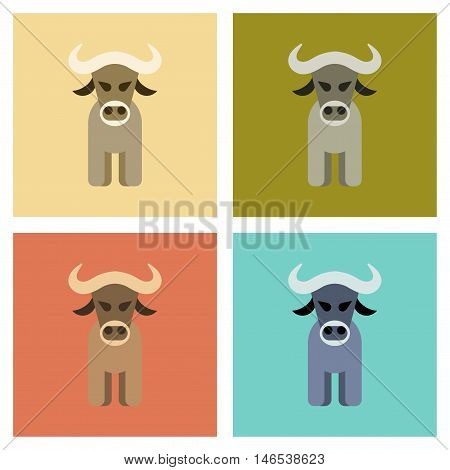 assembly of flat icons nature cartoon bull. Vector.