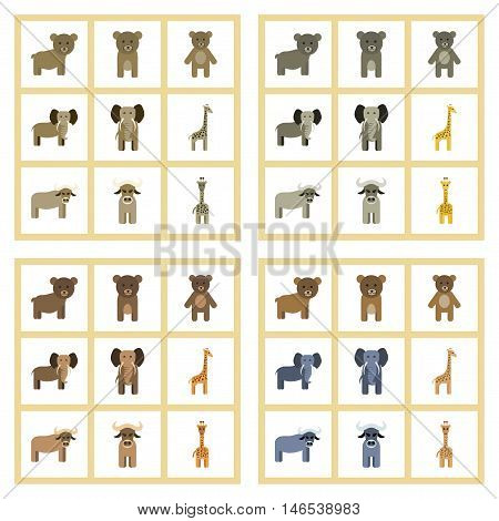assembly of flat icons nature giraffe bull bear elephant. Vector.