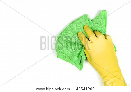 Man's or woman's hand cleaning on a white background.