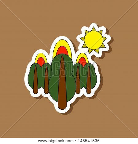 paper sticker on stylish background of fire in the forest