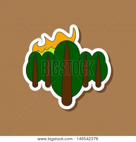 paper sticker on stylish background of fire in the forest