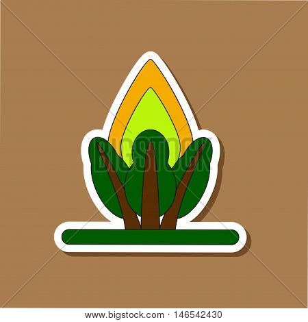 paper sticker on stylish background of fire in the forest