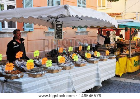 Frejus; France - april 16 2016 : the picturesque market in spring