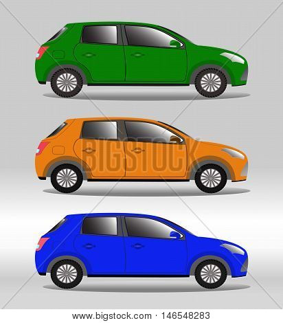Vector illustration set of vehicles of different colors on a light background