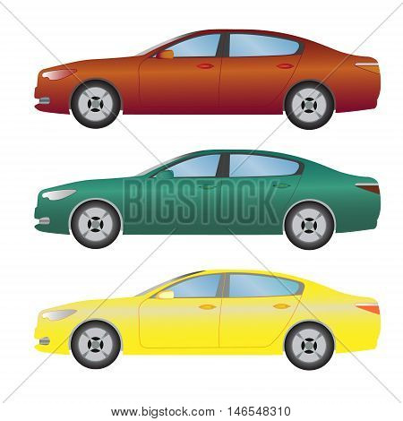 Set the type of sedan cars of different colors on a light background vector illustration