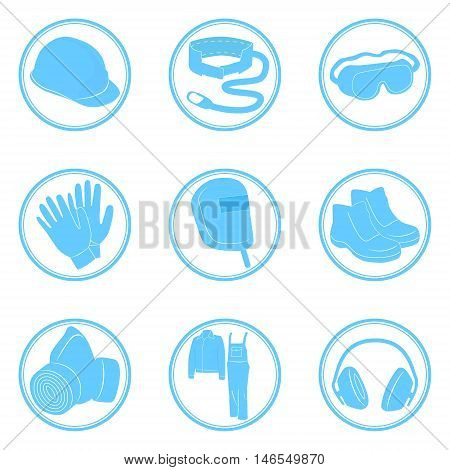 Set of icons personal protective equipment vector illustration in blue