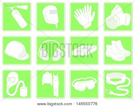 Vector illustration set of green  icons personal protection equipment