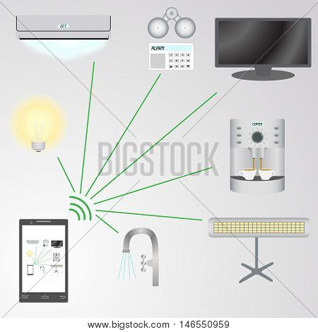 Abstract image of a smart house control system using a mobile phone vector illustration
